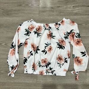 Suzy Shier Women's Off-the-Shoulder Floral Print Blouse Cuff Tie Detail XSmall